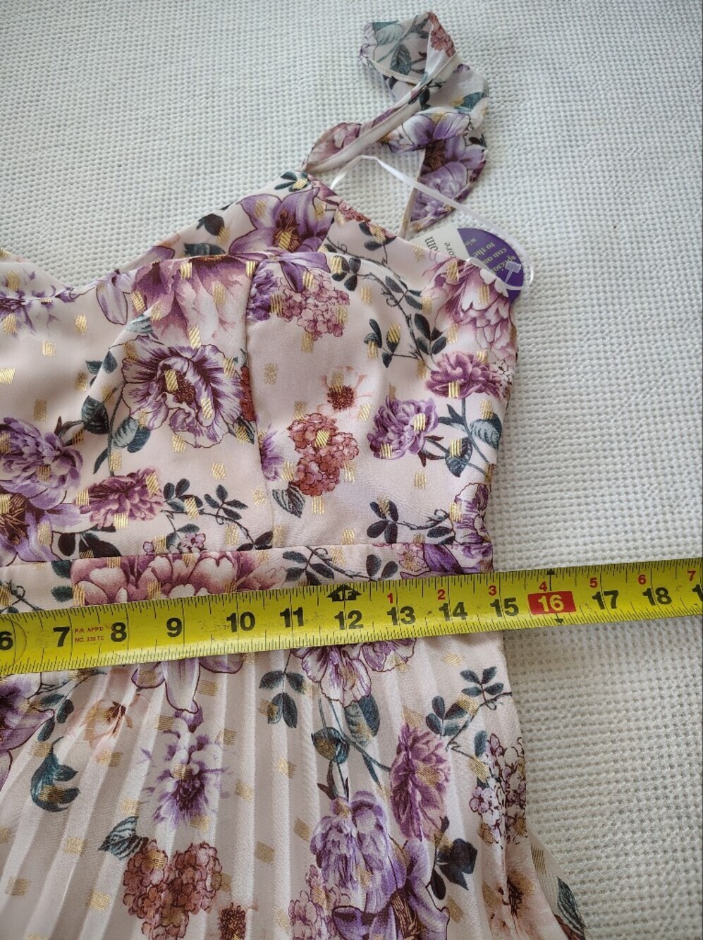 Crystal Doll Lavender Floral Pleated Maxi Dress Size 11. - Picture 7 of 13